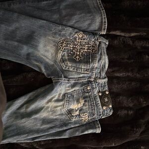 Miss Me Womens Bootcut Jeans with Embroidered Cross